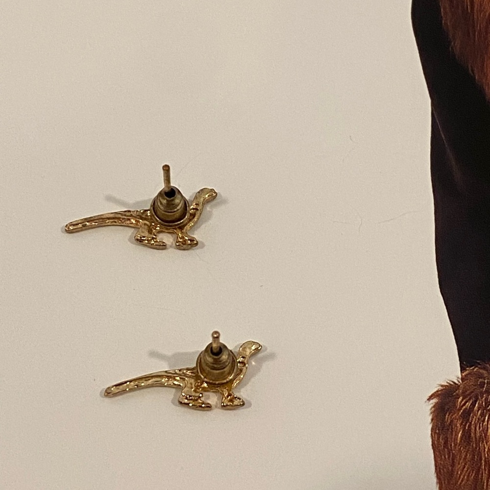 Gold Dinosaur Stud Earrings - Picture 4 of 4